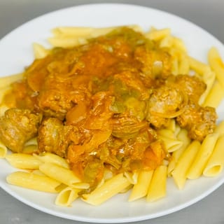 Sausage and Peppers Over Ziti