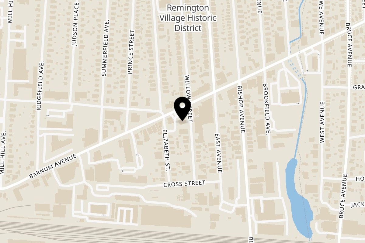 Map showing the location of Frankie's Diner on 1660 Barnum Ave in Bridgeport